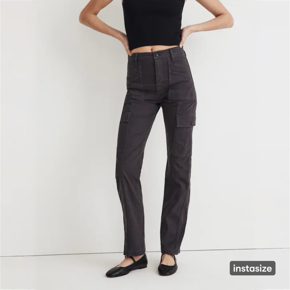 Madewell Size 30 The Garment Dyed 90s Straight Leg Cargo Pants Black Coal